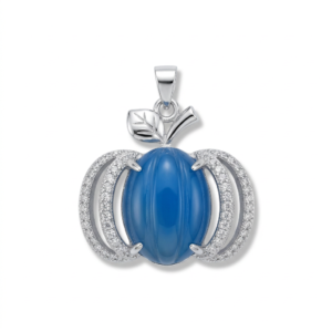 Sterling Silver Enchanted Pumpkin Pendant - Blue Agate Glow